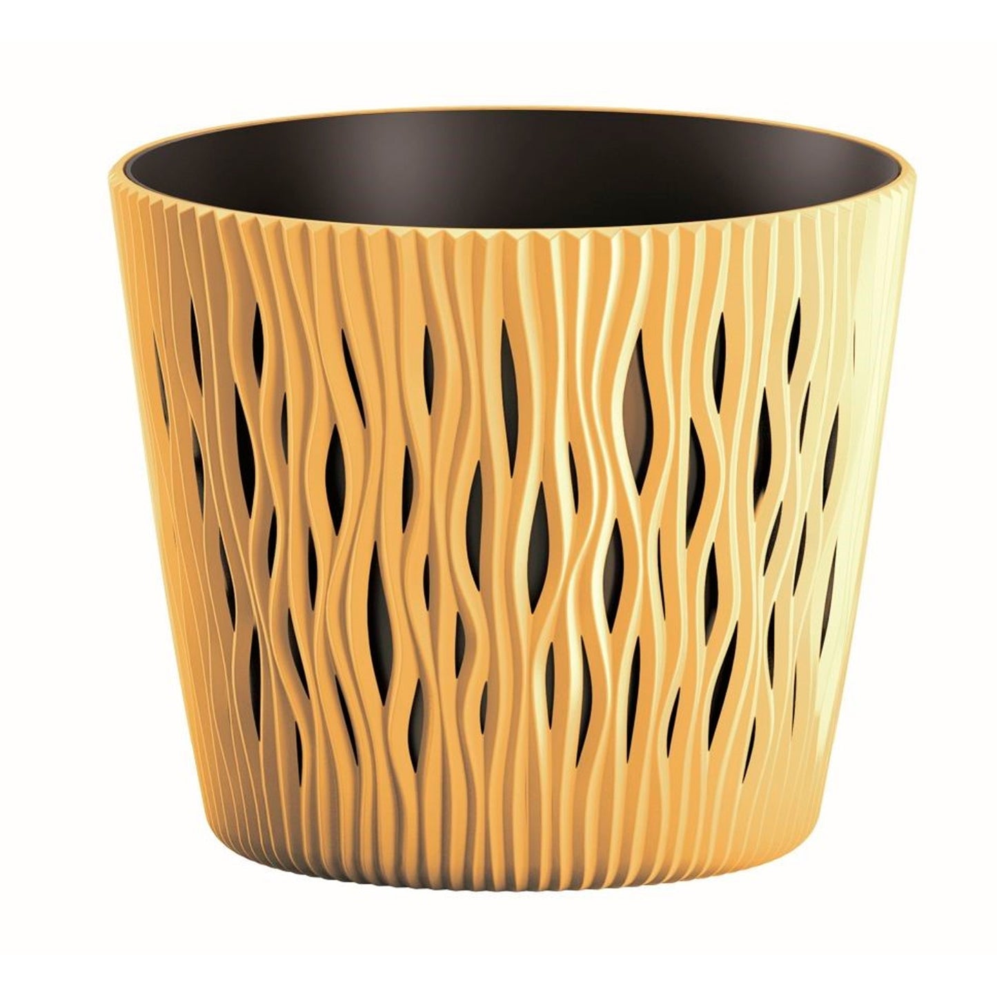 Maceta Redonda De Plastico Sandy Round En Color Mostaza 15,8 (largo) X 15,8 (ancho) X 13,8 (alto) Cm_0
