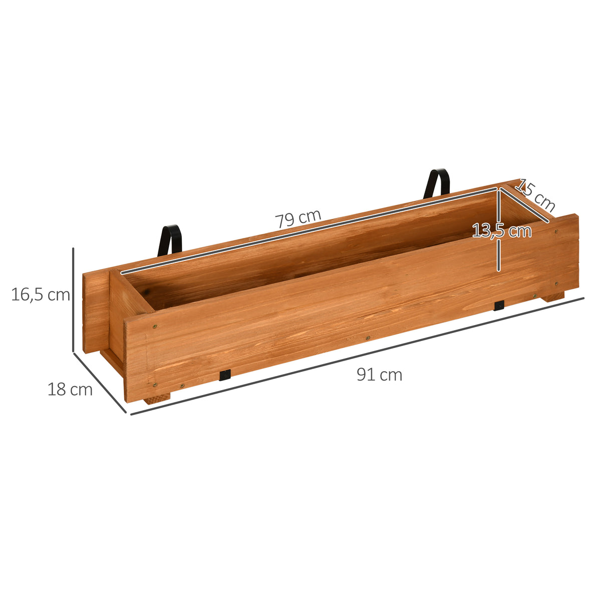 Arriate De Madera Outsunny Madera De Abeto Madera Natural 91x18x16,5 Cm_2