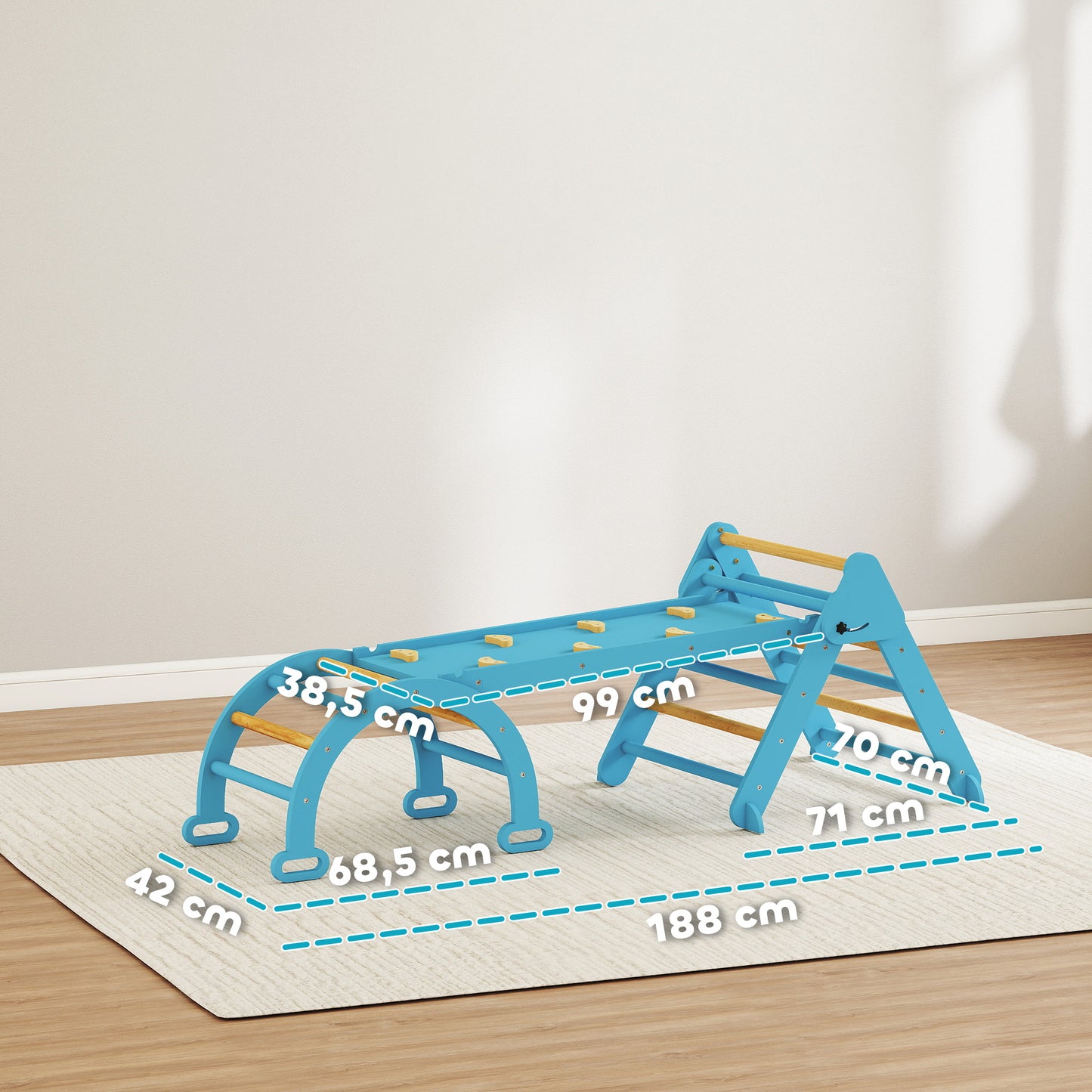 Aiyaplay 7 En 1 Triángulo De Escalada Montessori Con Arco Y Rampa 188x70 Cm Azul_2