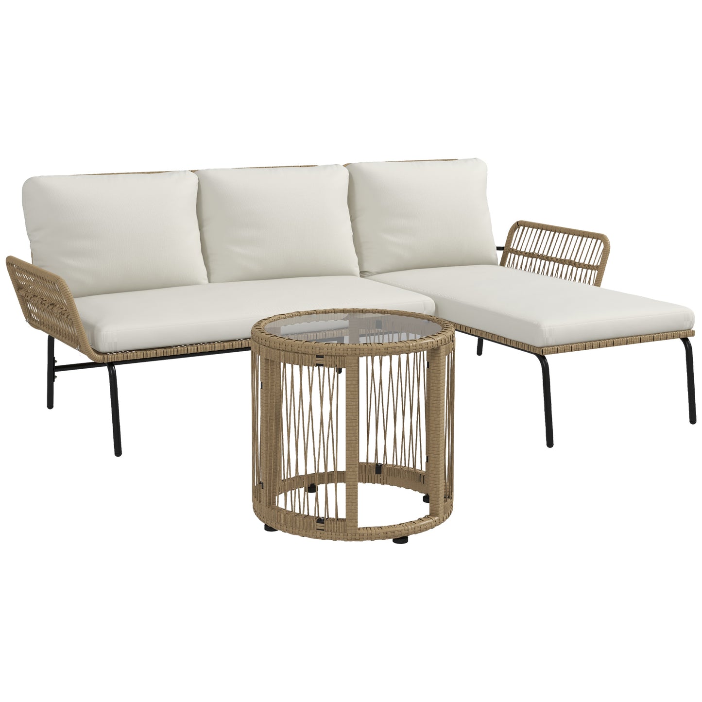 Outsunny Conjunto De Muebles De Jardín De Ratán Juego De 3 Piezas Crema_0