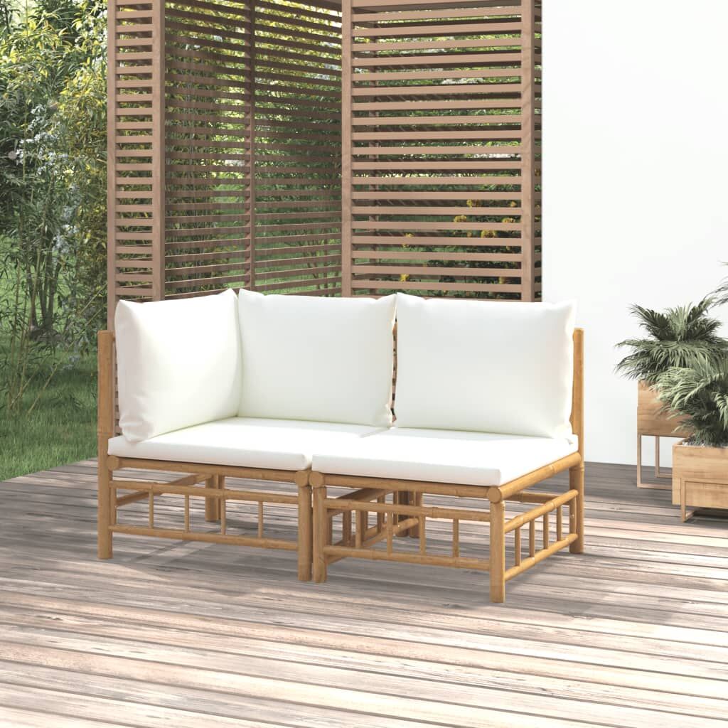 Vidaxl Set De Muebles De Jardín 2 Piezas Bambú Y Cojines Blanco Crema_1