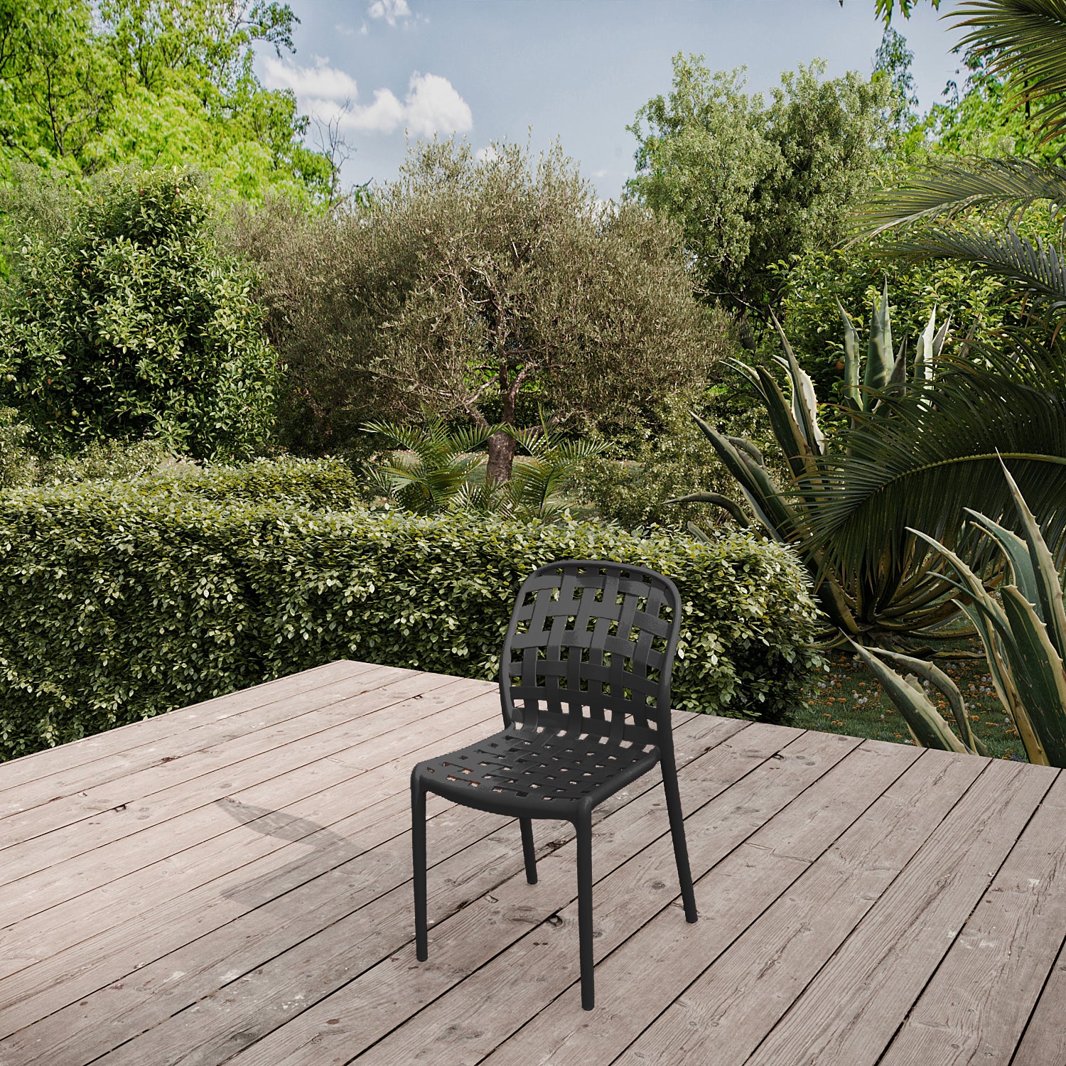 Juego De 4 Sillas De Jardín Apilables De Polipropileno De Carbono Negro Calado Corfu - Muebles De Jardín - 46x56xh82cm_5