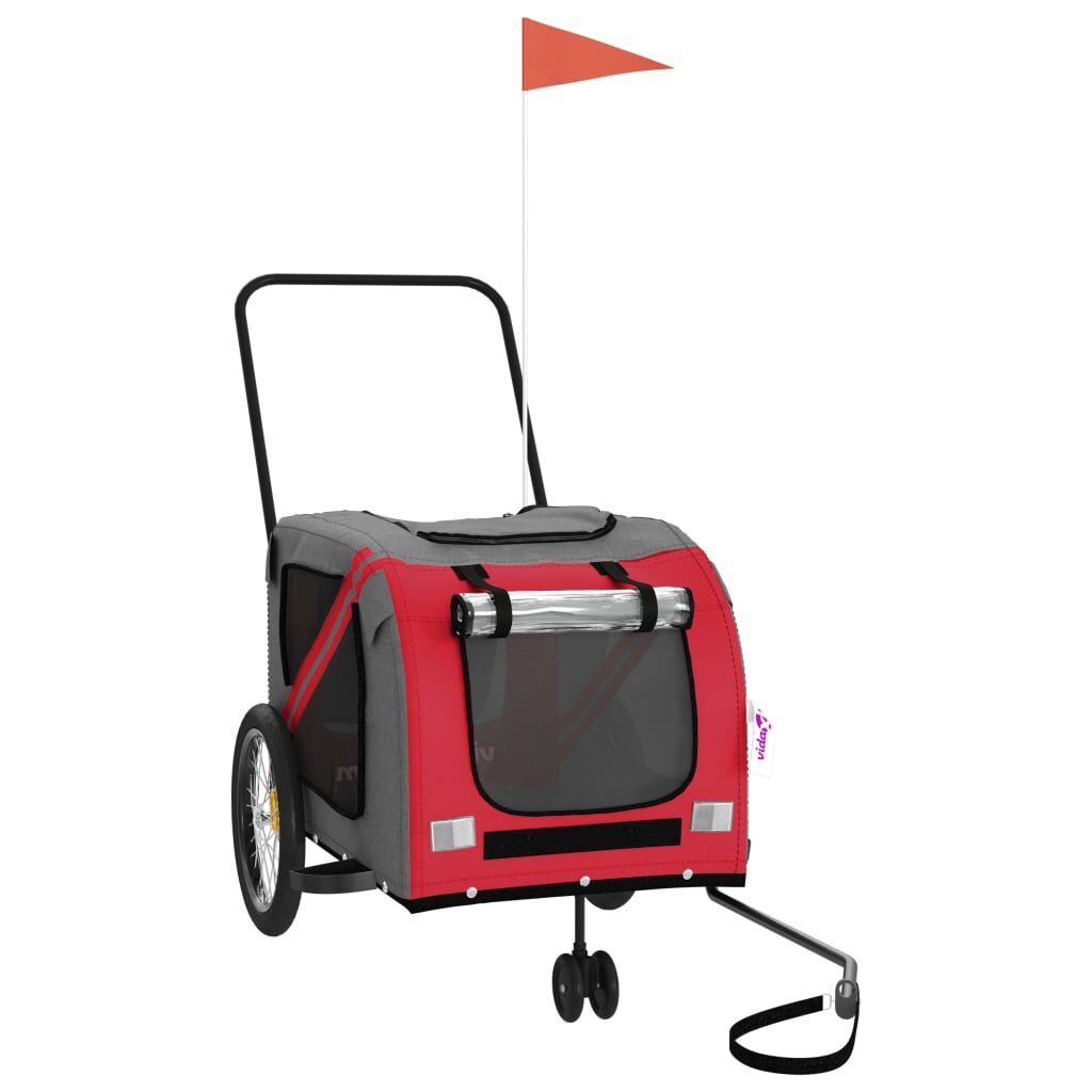 Vidaxl Remolque De Bicicleta Mascotas Hierro Tela Oxford Rojo Gris_0