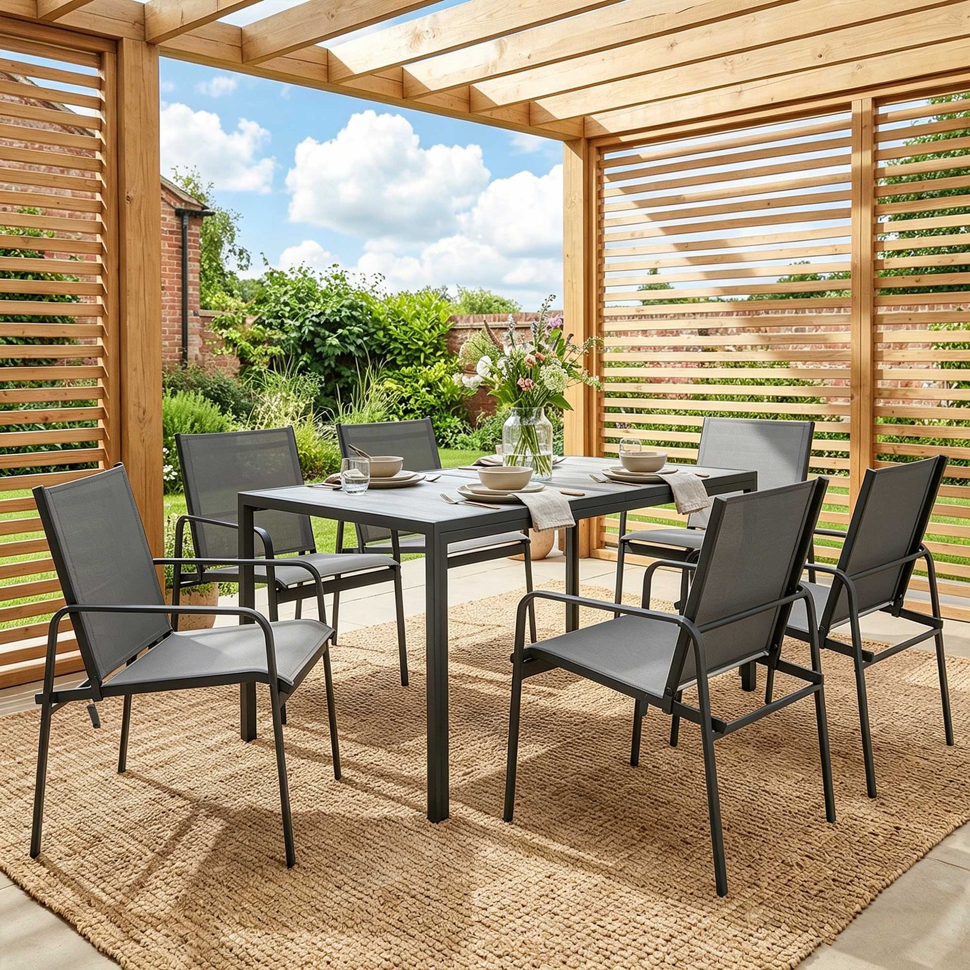 Outsunny Conjunto De Mesa Y Sillas Jardín De 7 Piezas Con Sillas Transpirables_4