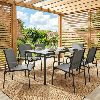 Outsunny Conjunto De Mesa Y Sillas Jardín De 7 Piezas Con Sillas Transpirables_4