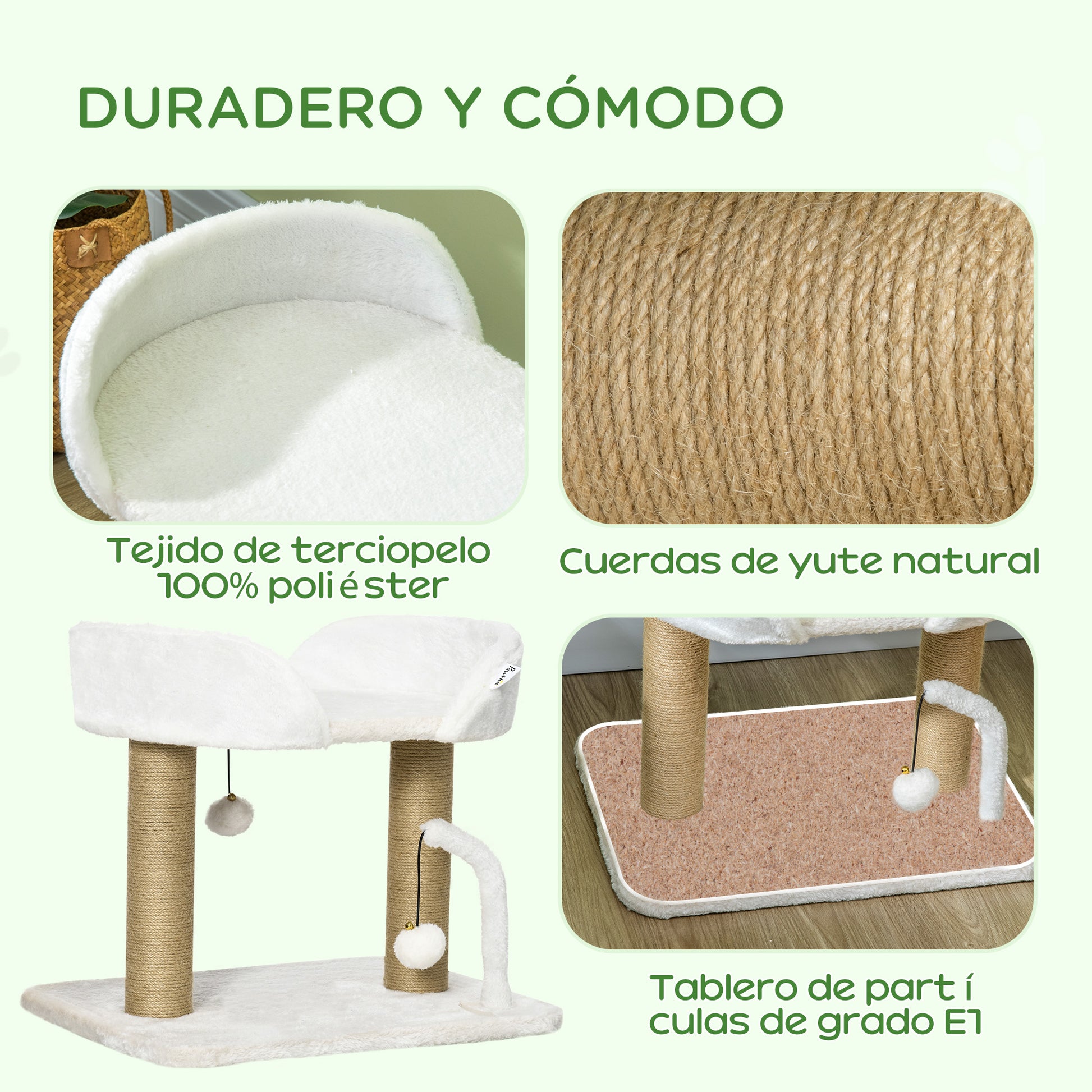 Pawhut Árbol Rascador Para Gatos Pequeños Altura 42 Cm 48x38x42 Cm Blanco_3