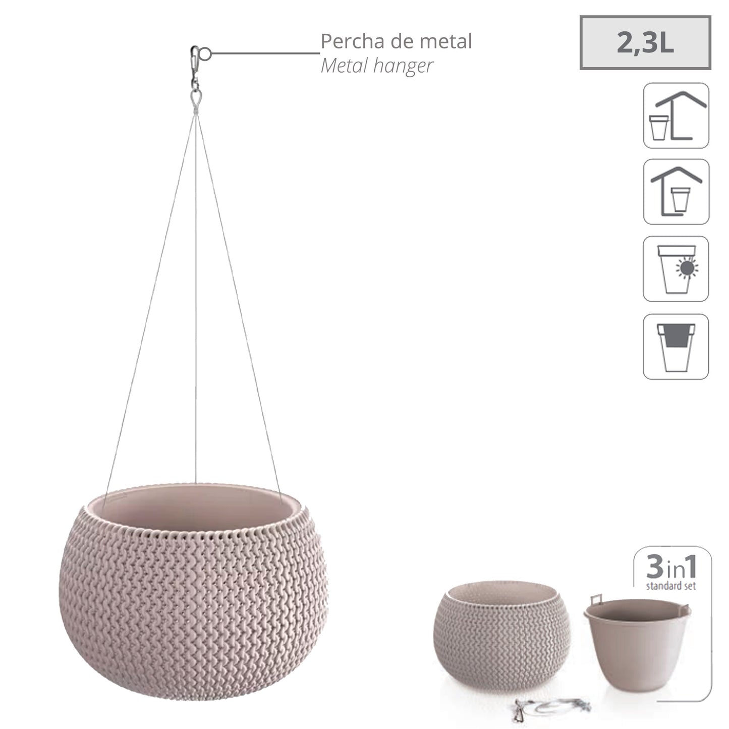 Maceta Splofy Bowl Ws, Con Depósito, Dimensiones (mm) 239x239x161, Color Mocca_2