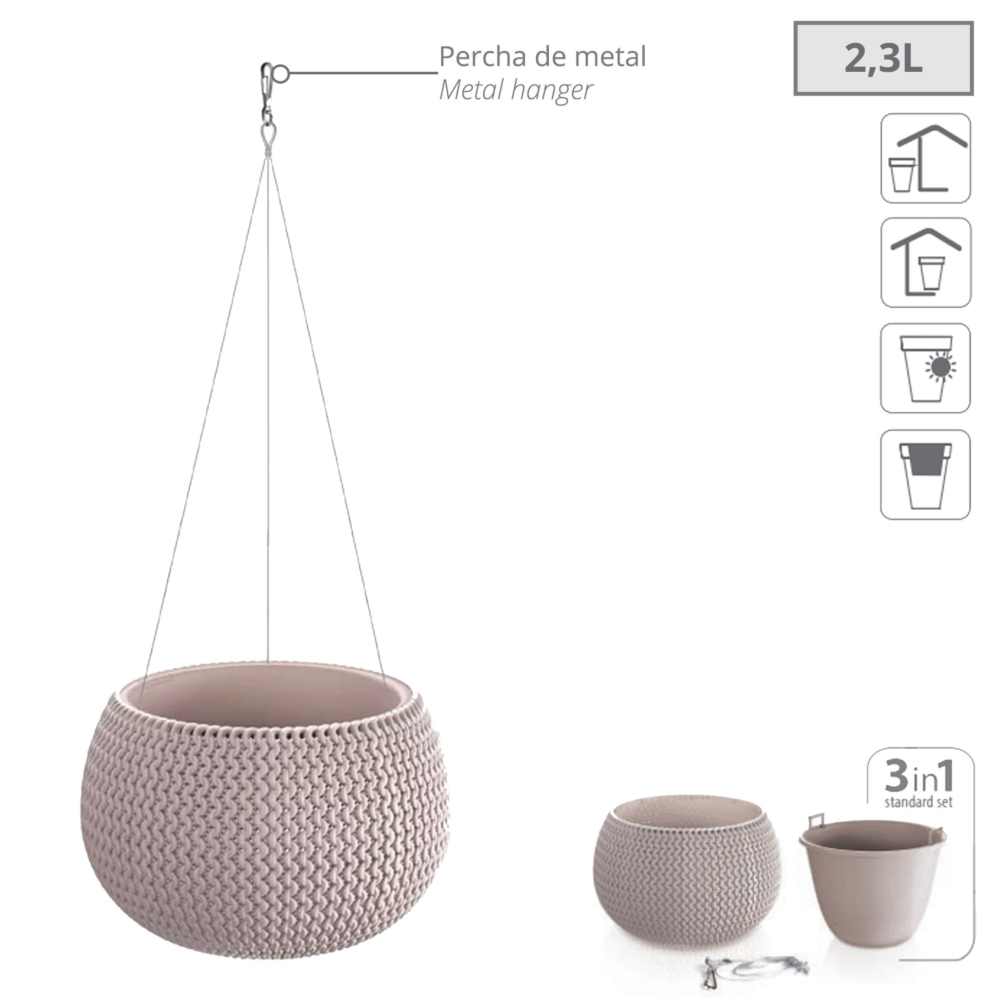 Maceta Splofy Bowl Ws, Con Depósito, Dimensiones (mm) 239x239x161, Color Mocca_2