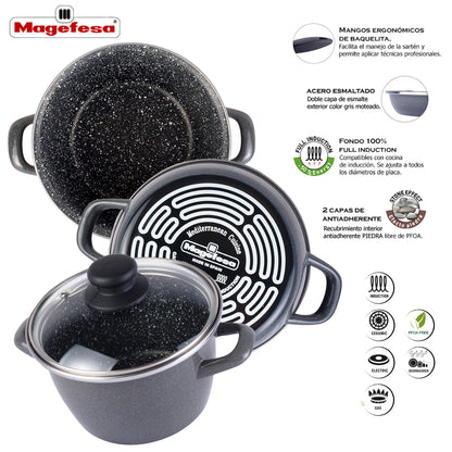 Olla k2 Gransasso  Ø20cm Con Tapa De Vidrio