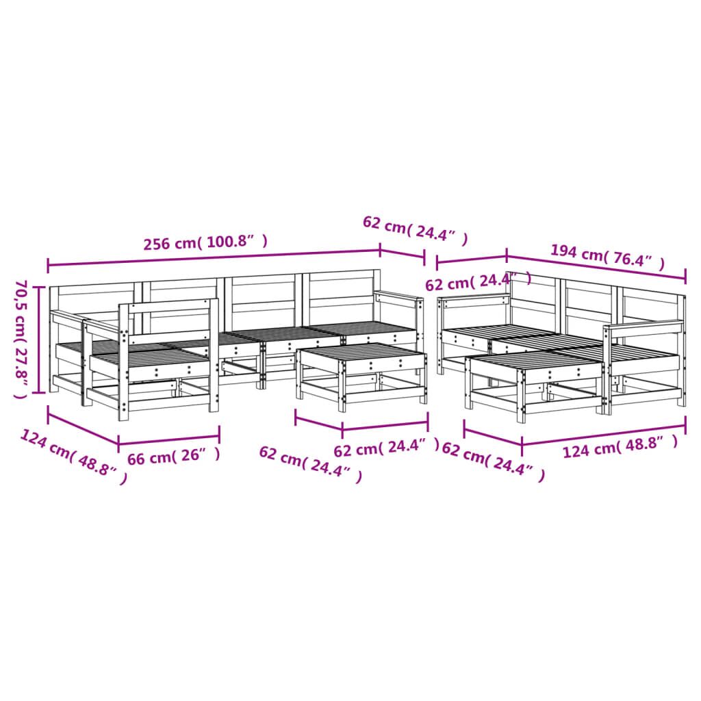 Vidaxl Juego De Muebles De Jardín 10 Piezas Madera Maciza Pino Gris_2