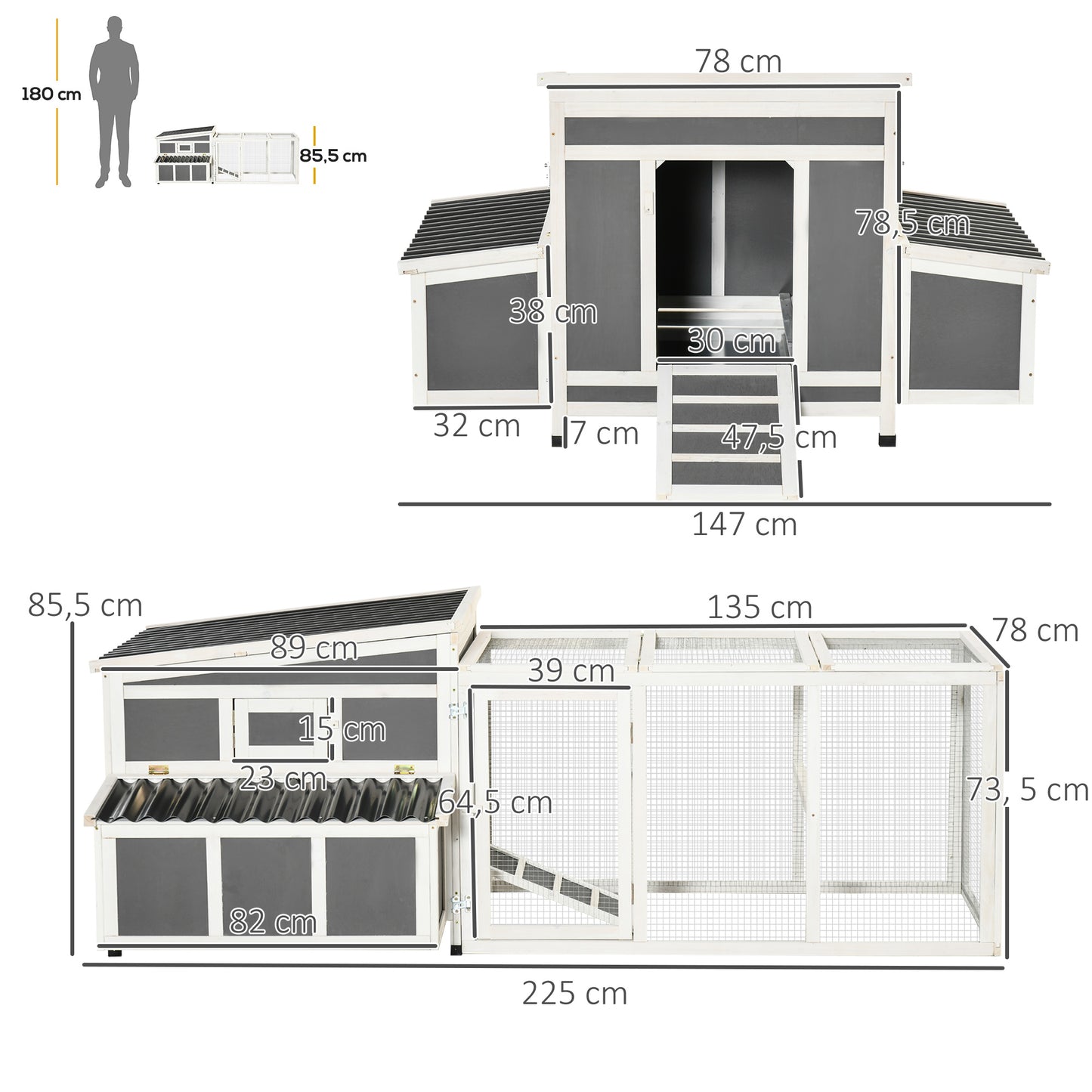 Pawhut Gallinero De Madera Exterior 225x147x85,5cm Para 6-8 Gallinas Con Corral_2