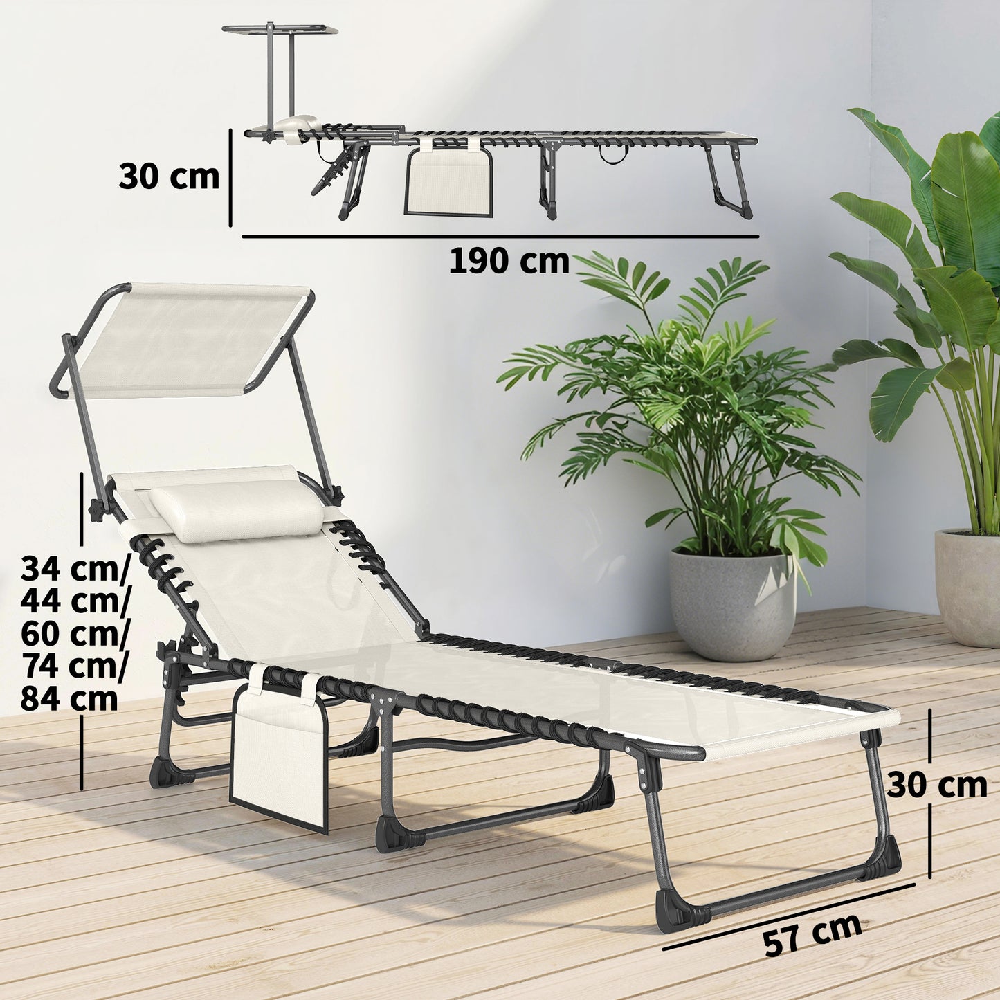 Outsunny Set De 2 Tumbonas Plegables Reclinables Con Parasol Y Bolsillo Lateral_2