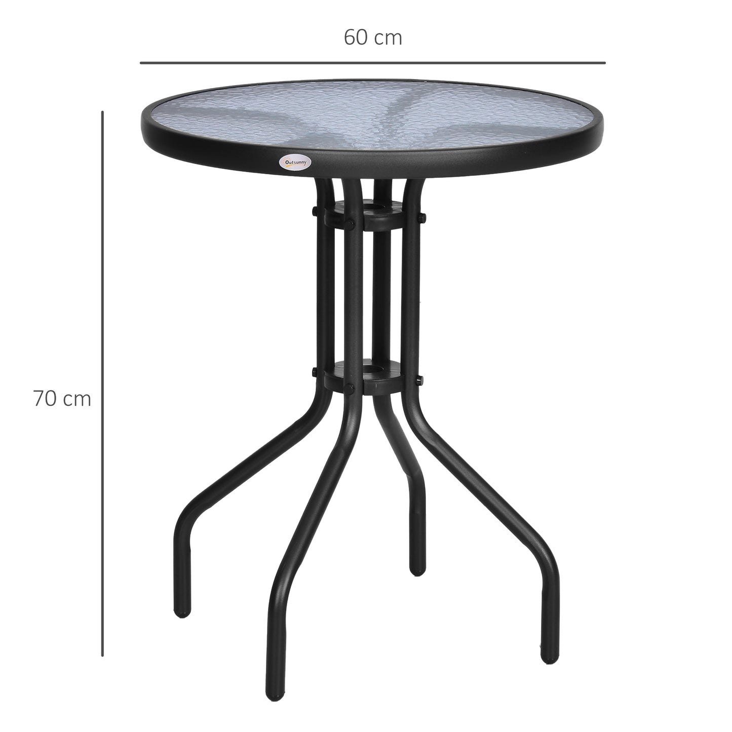 Outsunny Mesa De Jardín Redonda Con Vidrio Templado Marco Metal Ø60x70 Cm Negro_2