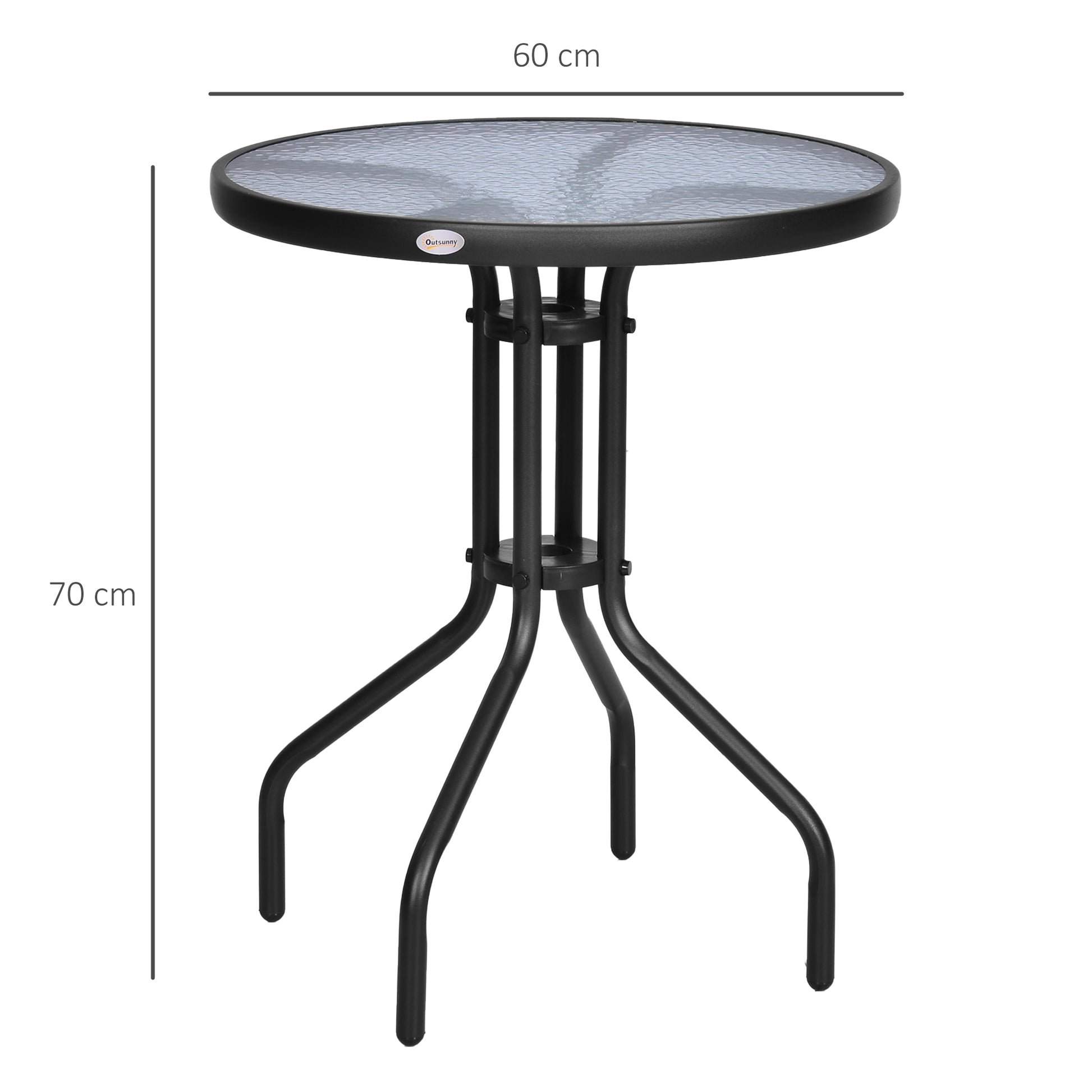 Outsunny Mesa De Jardín Redonda Con Vidrio Templado Marco Metal Ø60x70 Cm Negro_2