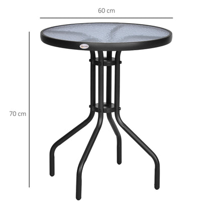 Outsunny Mesa De Jardín Redonda Con Vidrio Templado Marco Metal Ø60x70 Cm Negro_2