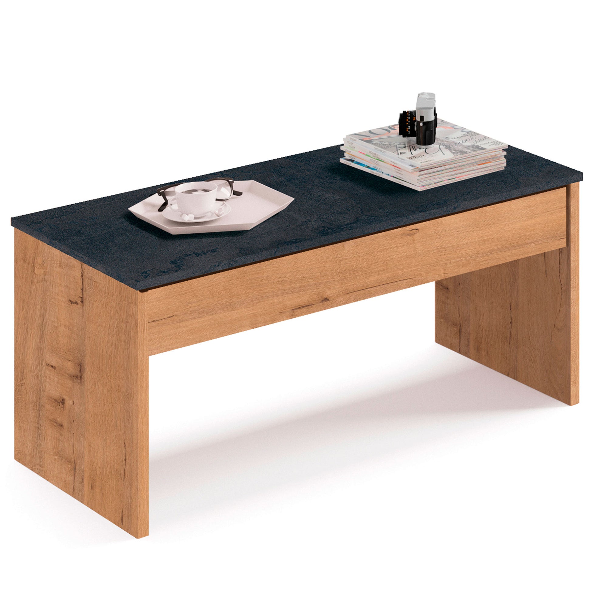 Mesa Centro Elevable, Comedor, Salón, Mesita Café Auxiliar Para Sofá, 47x100x50cm/58x100x50cm, Briebe, Opal, Madera