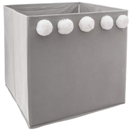 Caja De Almacenamiento Infantil Con Pompones Color Gri30 X 29 X 29cm_0