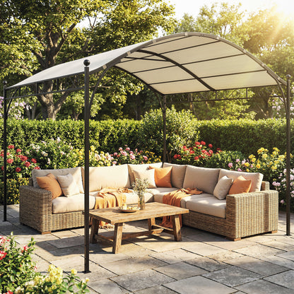 Outsunny Pérgola De Jardín 3x3 M Con Techo Arqueado Y Dosel Uv30+ Blanco Crema_1