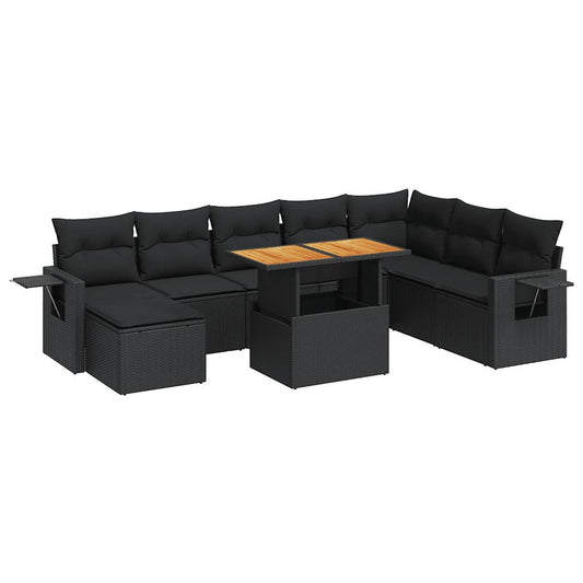 Set De Sofás De Jardín Con Cojines 9 Pzas Ratán Sintético Negro / Vetonek_0