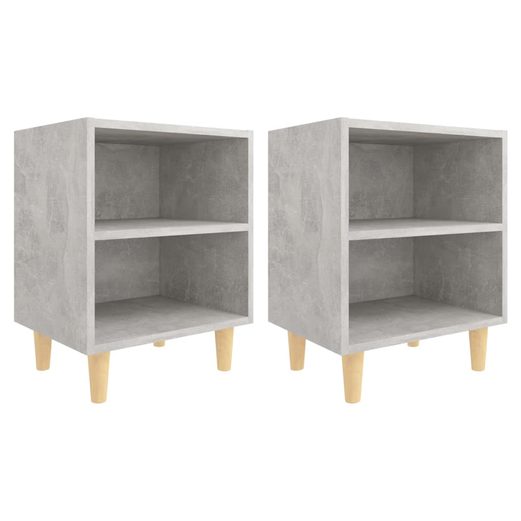 Mesitas De Noche 2 Uds Patas Madera Gris Hormigón 40x30x50 Cm_0