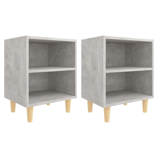 Mesitas De Noche 2 Uds Patas Madera Gris Hormigón 40x30x50 Cm_0