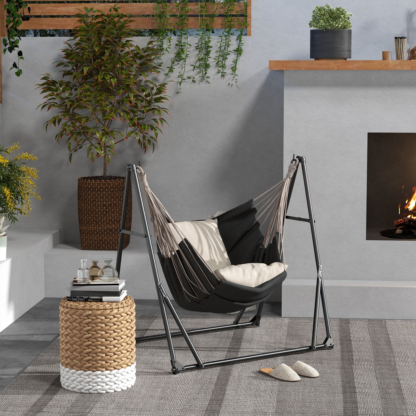 Outsunny Soporte Para Hamaca Plegable 2 En 1 Soporte Para Silla Colgante Negro_1