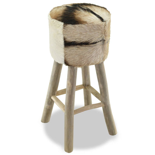 Taburete De Cocina De Cuero Auténtico Y Madera De Teca Maciza_0
