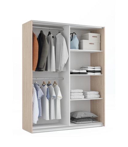 Armario Ropero 2 Puertas Correderas Onix Acabado Roble Aurora/blanco, 200 Cm(alto)150 Cm(a_1