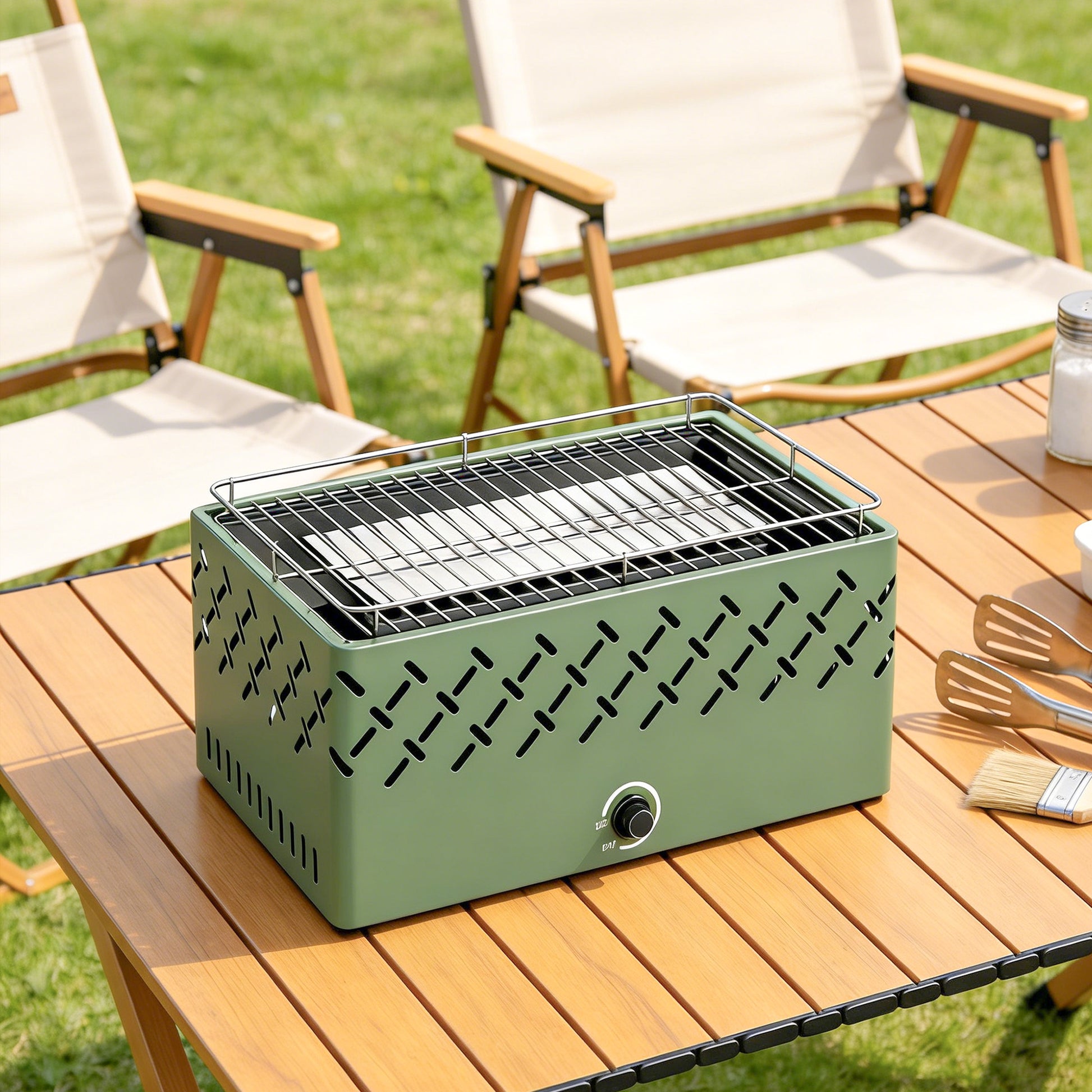 Outsunny Barbacoa De Carbón Con Ventilador Integrado 45,5x29x21 Cm Verde Claro_1