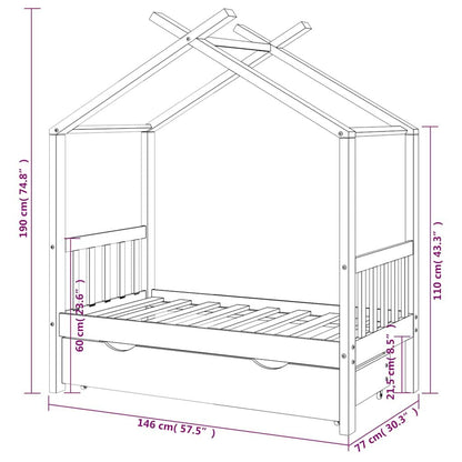 Vidaxl Estructura De Cama Infantil Y Cajón Madera Pino Gris 70x140cm_2