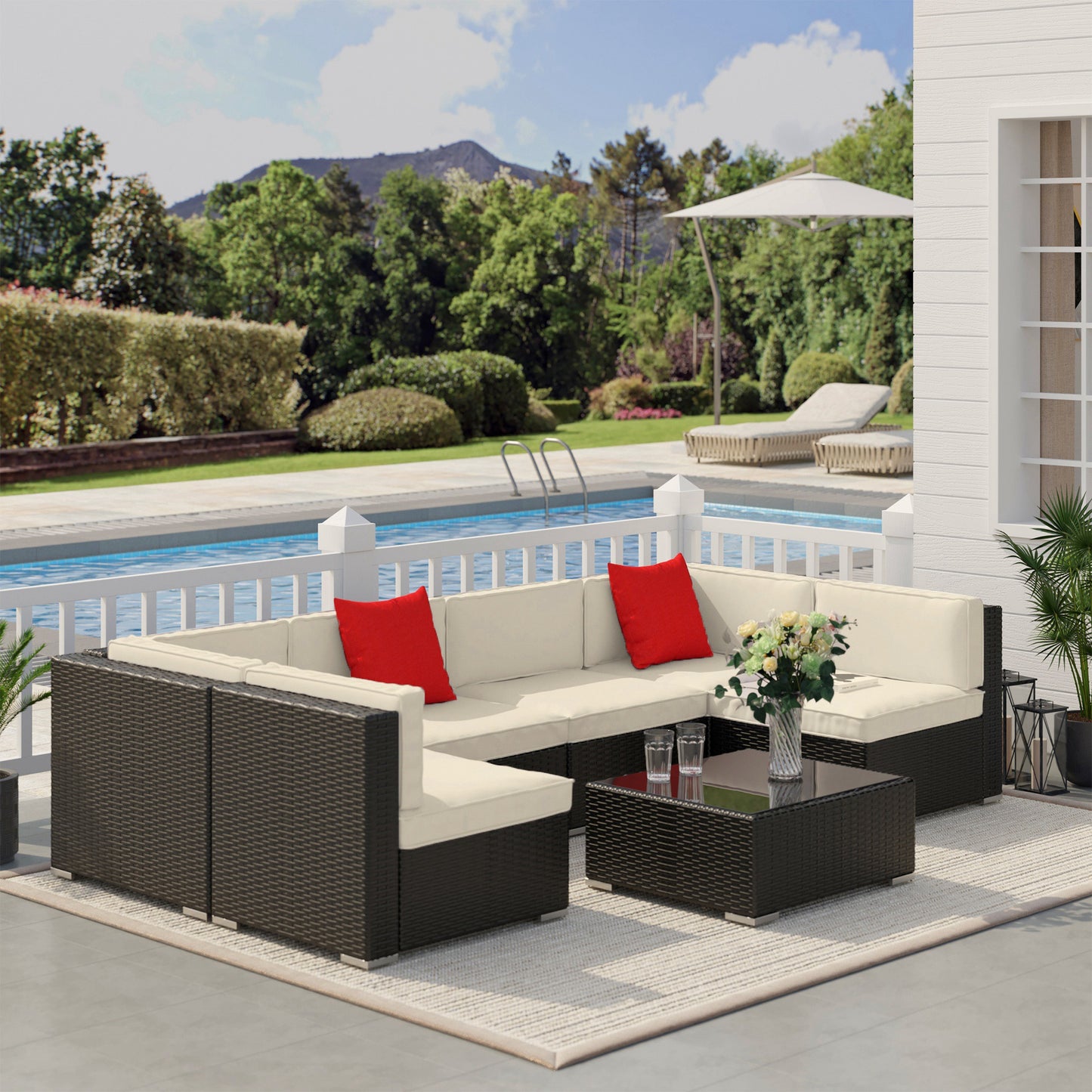 Outsunny Conjunto Muebles De Jardín Ratán 7 Piezas Set De Sofás Con Mesita_1
