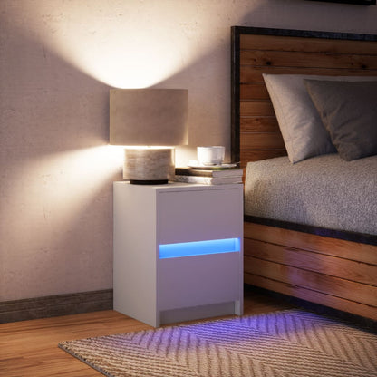 Mesita De Noche Con Luces Led Madera De Ingeniería Blanca_3