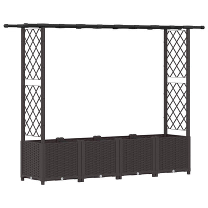 Cama Elevada Con Trellis Y Techo Marrón 203 X 40 X 136 Cm Pp_0