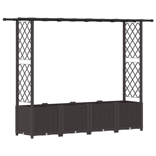 Cama Elevada Con Trellis Y Techo Marrón 203 X 40 X 136 Cm Pp_0