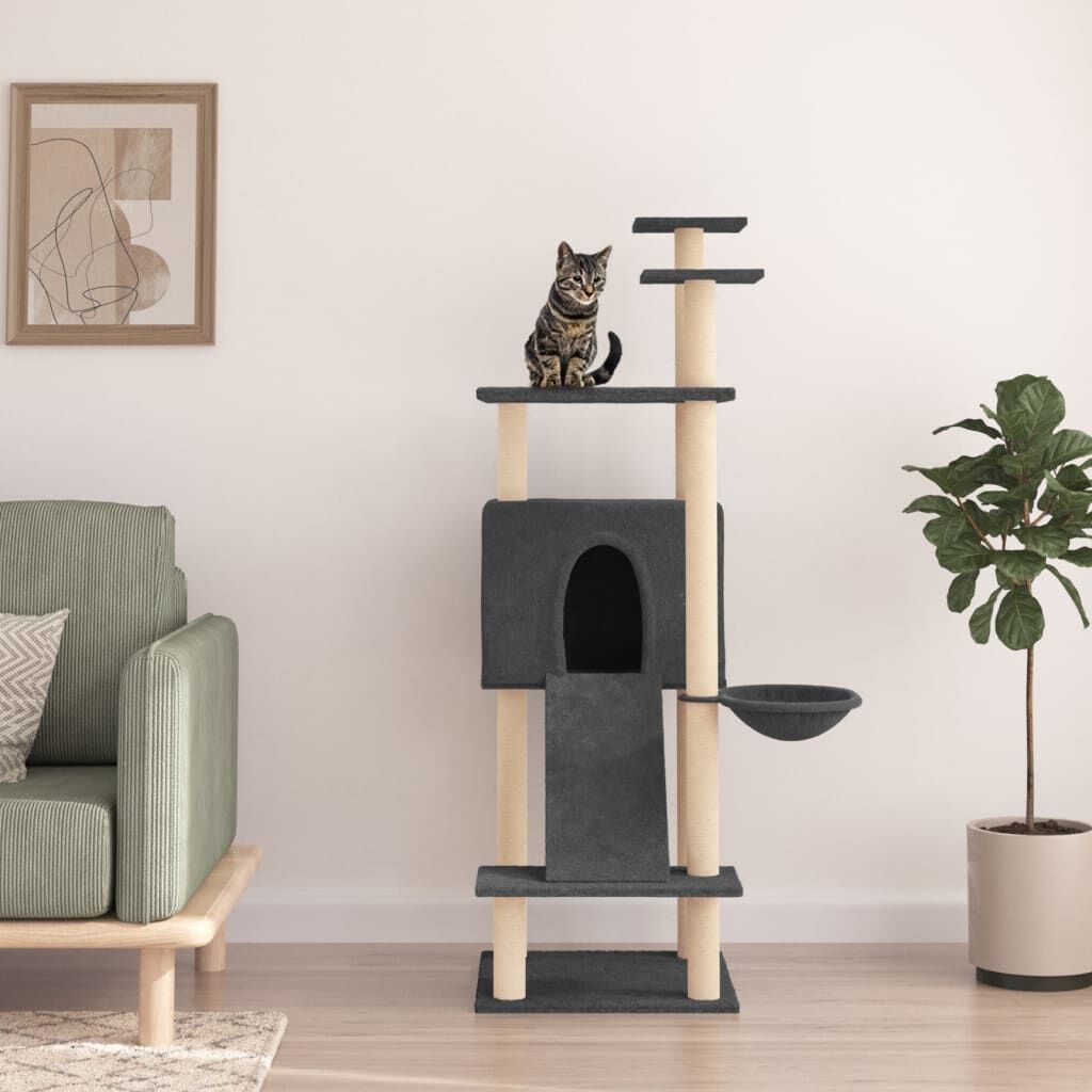 Vidaxl Rascador Para Gatos Con Postes De Sisal Gris Oscuro 153 Cm_1