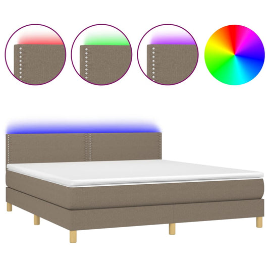 Cama Box Spring Con Colchón Led Tela Gris Taupe 160x200 Cm / Vetonek_0
