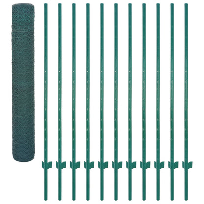 Valla De Malla Alambre Con Postes Acero Verde 25x2 M / Vetonek_2