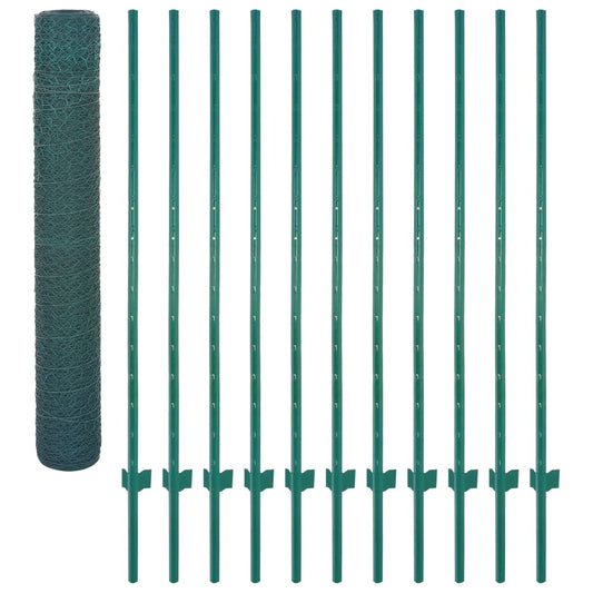 Valla De Malla De Alambre Con Postes De Acero 25x2 M Verde / Vetonek_0