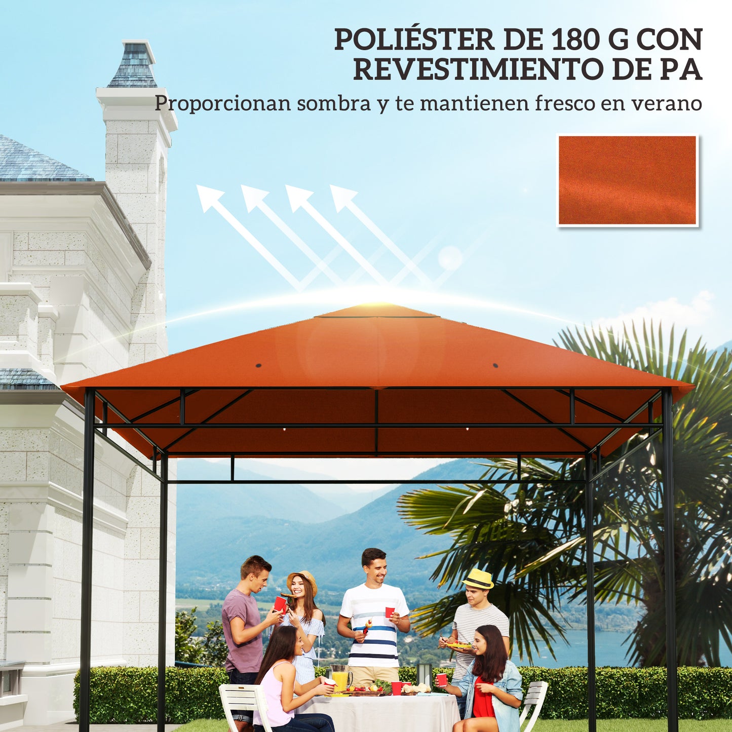 Outsunny Techo De Repuesto 300x300 Cm Cenador De Jardín Con 8 Orificios Naranja_5