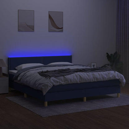 Cama Box Spring Con Colchón Y Led Tela Azul 160x200 Cm / Vetonek_2