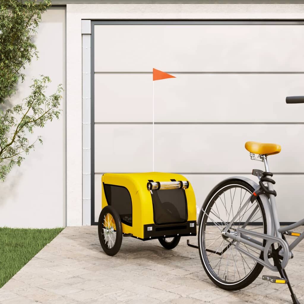 Vidaxl Remolque Bicicleta Mascotas Hierro Tela Oxford Amarillo Negro_1