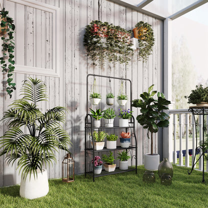 Outsunny Soporte Para Plantas De 3 Niveles Con Ganchos Barra Para Colgar Negro_1