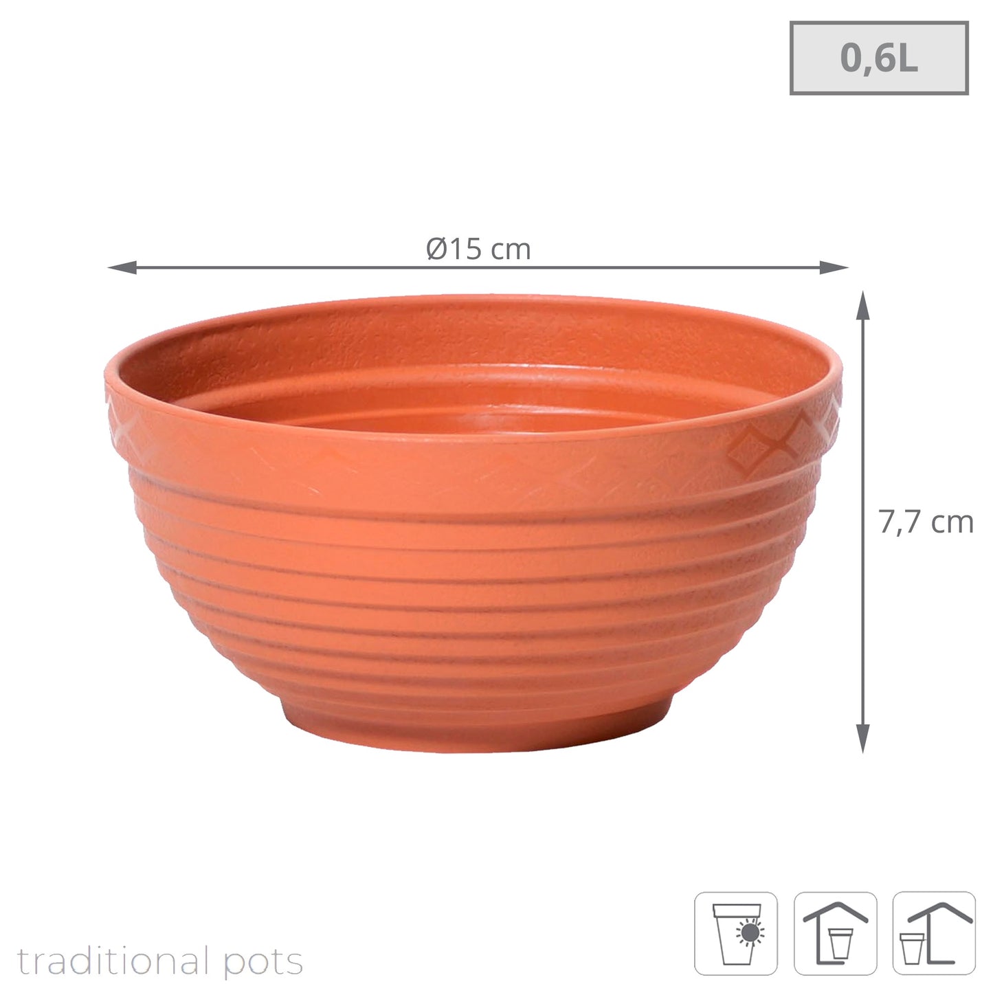 Maceta Misa 0,6l., Dimensiones (mm) 150x150x77, Color Terracota_2