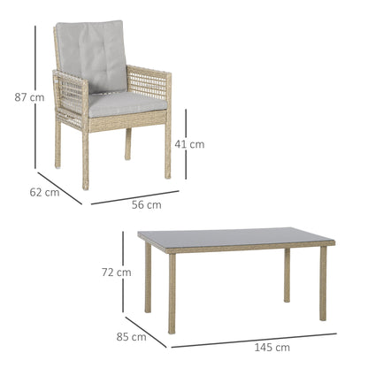 Outsunny Muebles De Comedor Jardín 7 Piezas Mesa De Vidrio Y 6 Sillas De Ratán_2