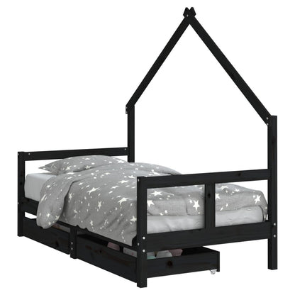 Vidaxl Estructura Cama Infantil Y Cajones Madera Pino Negro 80x160 Cm_0