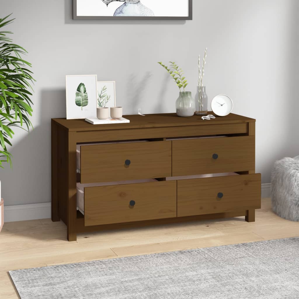 Armario Auxiliar Madera Maciza De Pino Marrón Miel 100x40x54 Cm / Vetonek_2