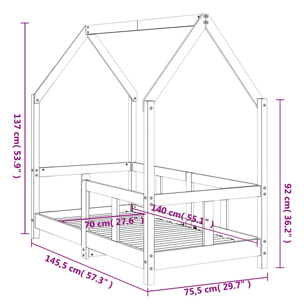 Vidaxl Estructura De Cama Para Niños Madera Maciza De Pino 70x140 Cm_2
