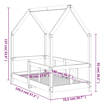 Vidaxl Estructura De Cama Para Niños Madera Maciza De Pino 70x140 Cm_2