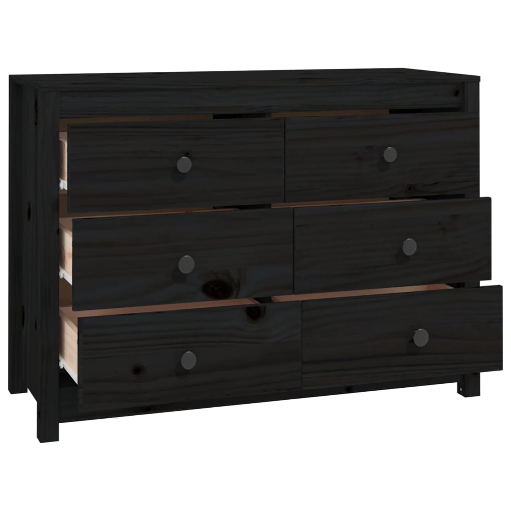 Armario Auxiliar Madera Maciza De Pino Negro 100x40x72 Cm / Vetonek_2