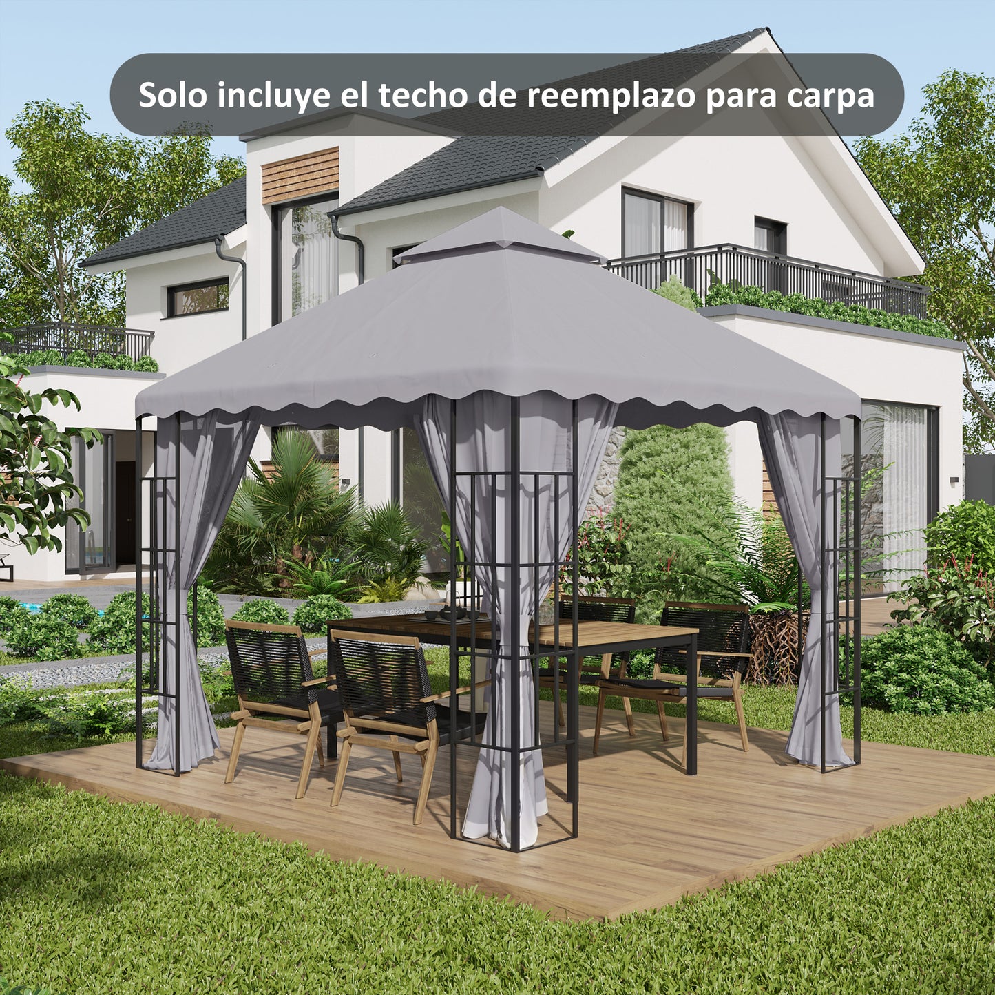 Outsunny Techo De Repuesto Para Cenador 3x3 M Con Techo Doble Gris Claro_1
